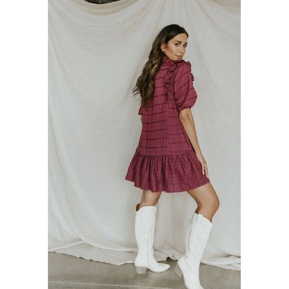 NWT FREE PEOPLE Sz L ELORA TIERED MINI DRESS IN JUNEBERRY - Picture 4 of 5